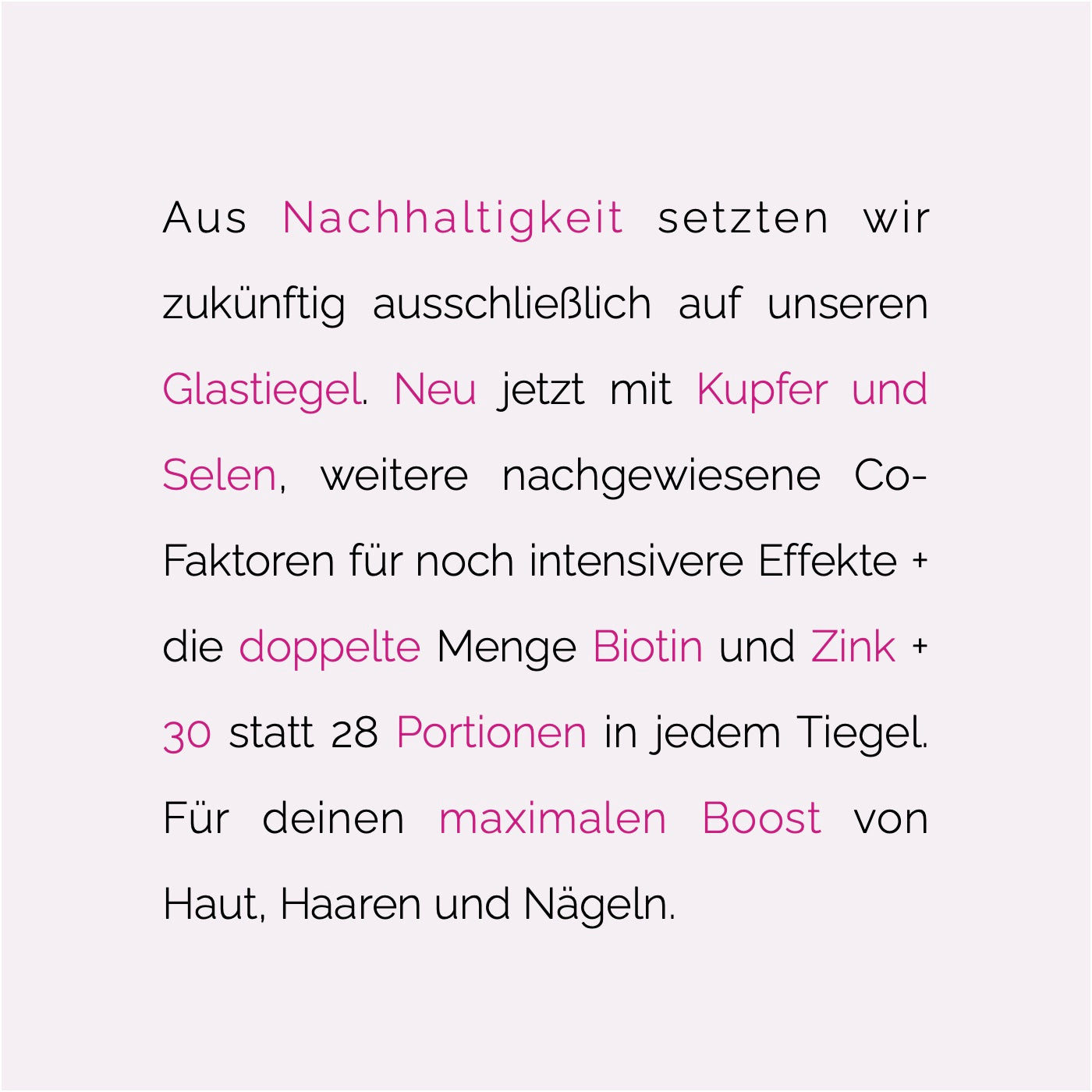 Beautyhacker Collagen Drink im Glastiegel für Nachhaltigkeit, jetzt mit Kupfer, Selen, doppelter Menge Biotin und Zink für intensivere Effekte, 30 Portionen pro Tiegel.